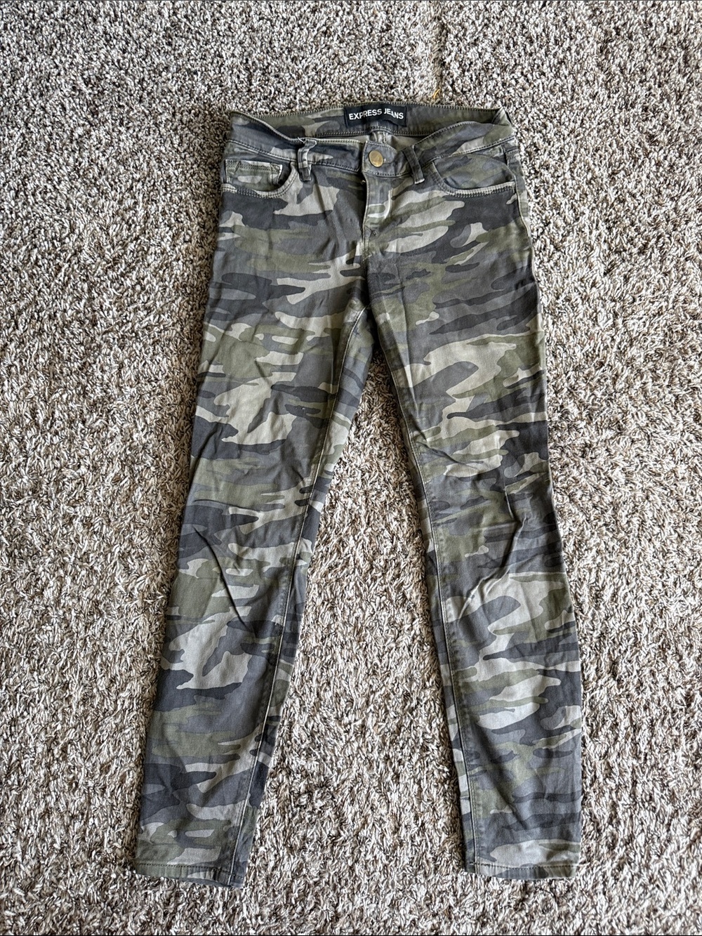 Express Green & Gray Camo Skinny Jeans